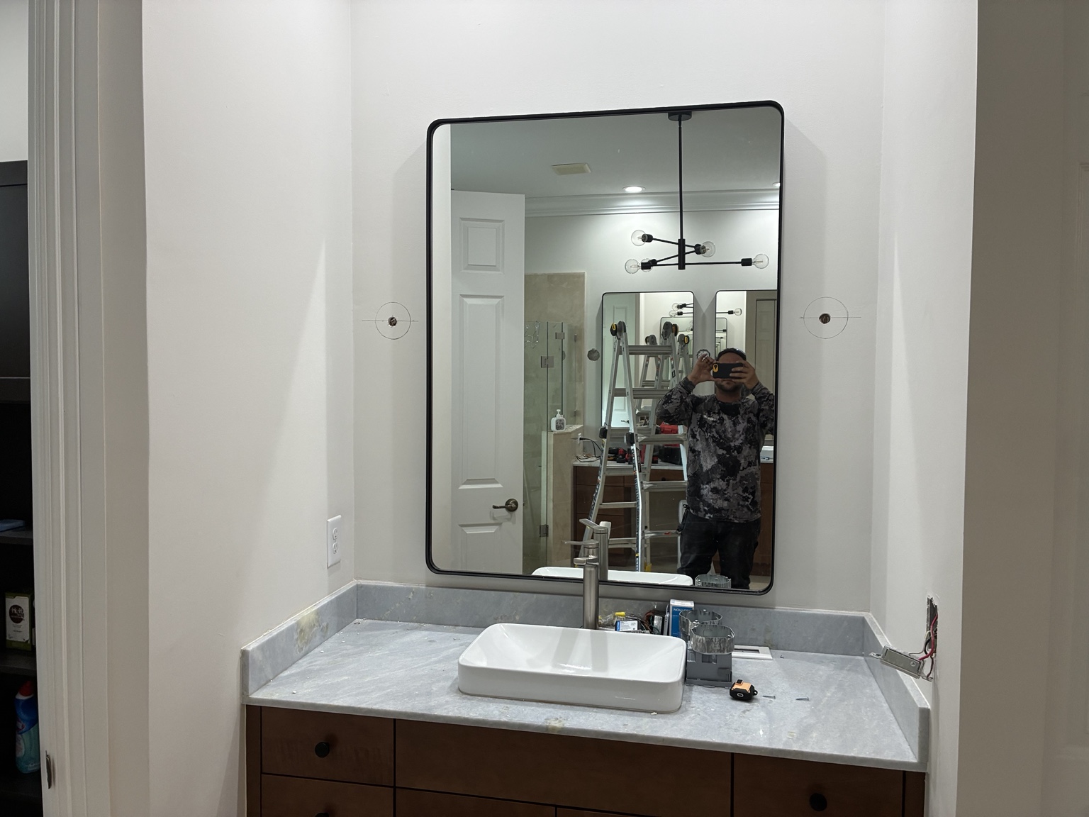 Before — single vanity prepared for accent-light installation